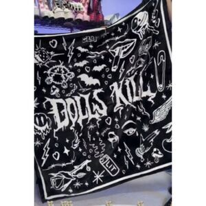 NEW Rare Dolls Kill Logo Polar Fleece Blanket Black White Goth